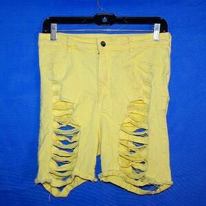 Mass Mode Thrashed Ripped Denim Shorts - Women's Size XL - Yellow